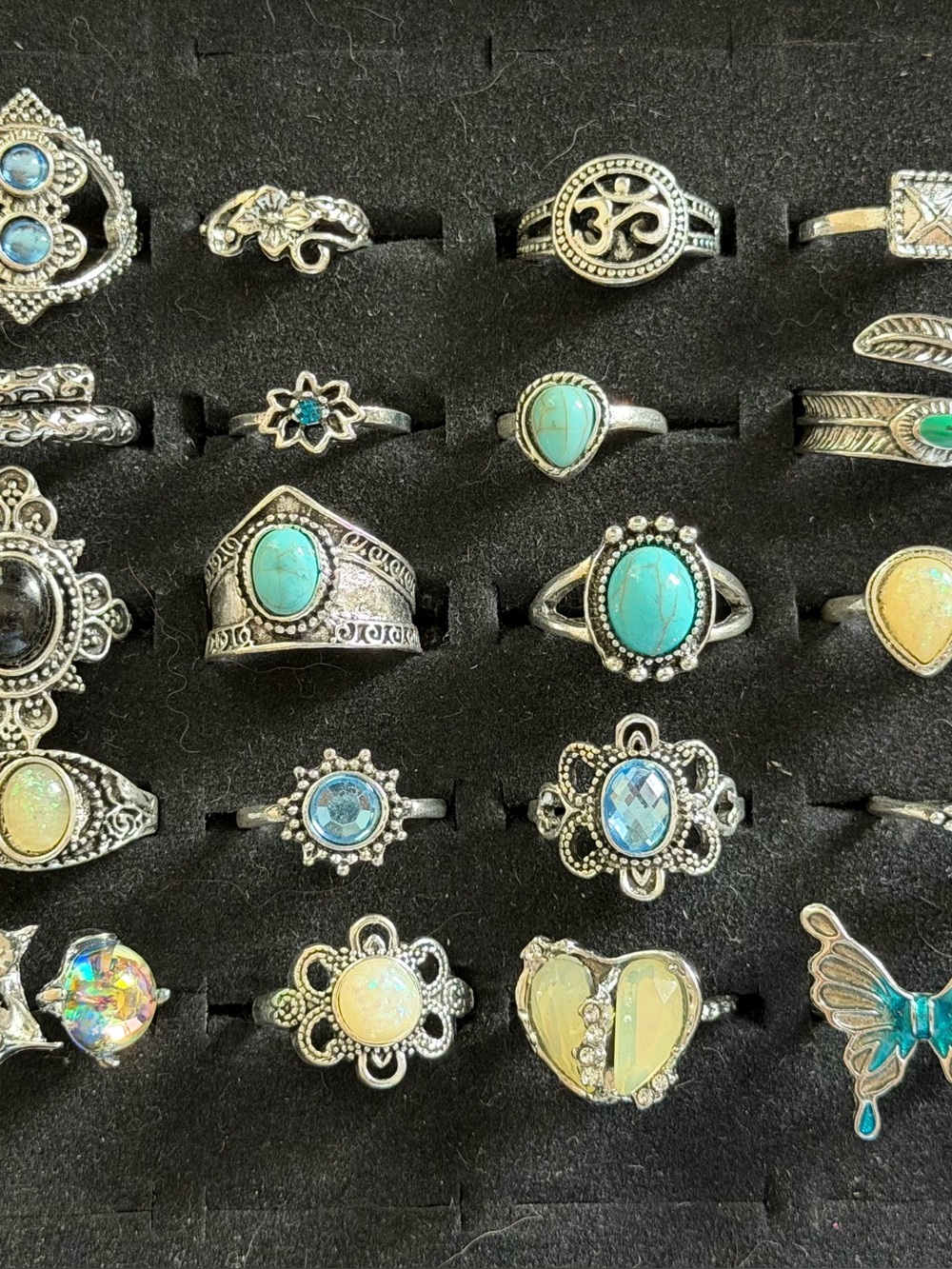 Bulk Lots 30pc Bohemia Style Vintage Stone Ring Flower Mix Women Charm Party Gif